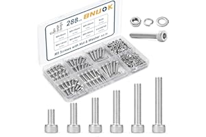 BNUOK 288 PCS M5 Screws Assortment Kit, 304 Stainless Steel M5 Bolts Kit, M5x 8/12/16/20/25/30mm, Hex Socket Head Cap Screws Bolts Nuts Washers Set