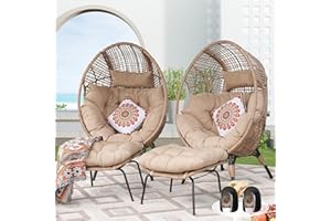 NICESOUL® 2 Person Wicker Stationary Egg Chair Indoor Outdoor Egg Basket Lounge Chair Oversized Egg Seat with Legs 440lbs Egg Nest Chair with Ottoman, 4 Pieces Boho Chair with Cover Brown