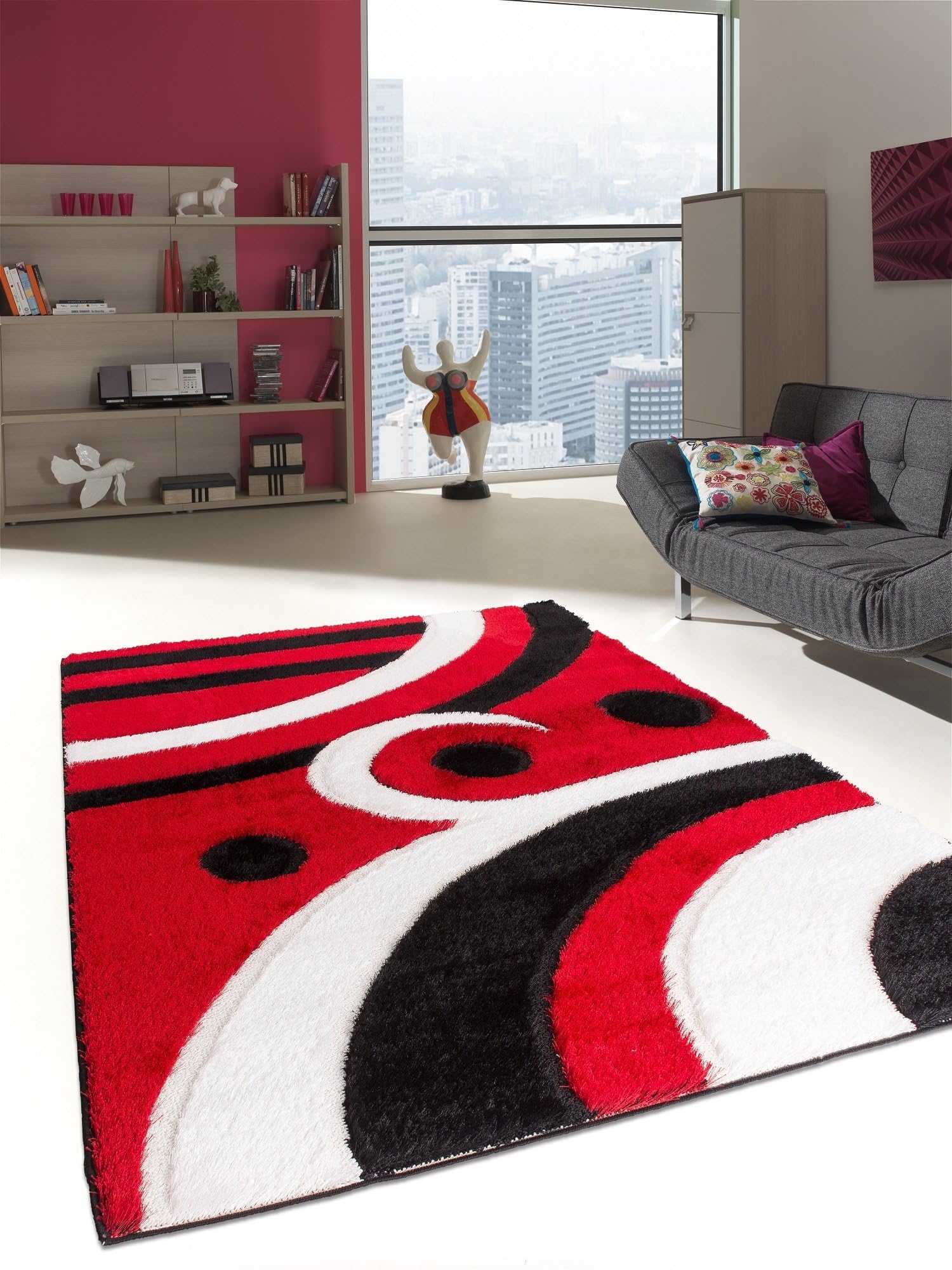 Sweet Home Stores Casa Regina Shaggy Collection Red Contemporary Abstract Design (5'3"x7'3") Shag Area Rug