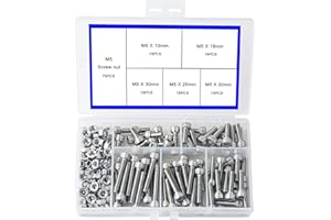 newlng M5 304 Stainless Steel Bolts and Nuts, Hex Flat Head Cap Bolts Screws Nuts Hexagon Socket Head Screw,Heavy Duty Hex Bolts Nuts Assortment, Head Mechanical Parts Combination Box