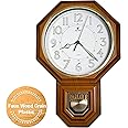 JUSTIME Traditional Schoolhouse Pendulum Luminous Wall Clock Chimes Hourly with Westminster Melody Made in Taiwan (PP0258-L-LW Light Wood Grain)