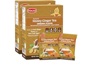 Pocas Honey Ginger Instant Tea Powder 2-Pack with Ginger Extract & Real Honey, Caffeine-Free Tea, 20 Packets per Box