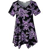 LARACE Plus Size Tops for Womens Summer Clothes Short Sleeve Shirts Casual V Neck Tunic Asymmetrical Blouses