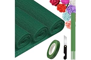 VNAKER Crepe Paper Roll (9.8Inch x 8.2Ft/3Rolls), Heavy Papel Crepe Set Multi-Color, White, Black, Green, Rosa etc. Crepe Paper for Birthday Wedding Party Decoration DIY Craft (Dark Green)