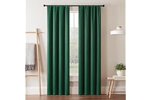 Eclipse Darrell Modern Blackout Thermal Rod Pocket Window Curtains for Bedroom or Living Room (Single Panel), 37 in x 63 in, Emerald