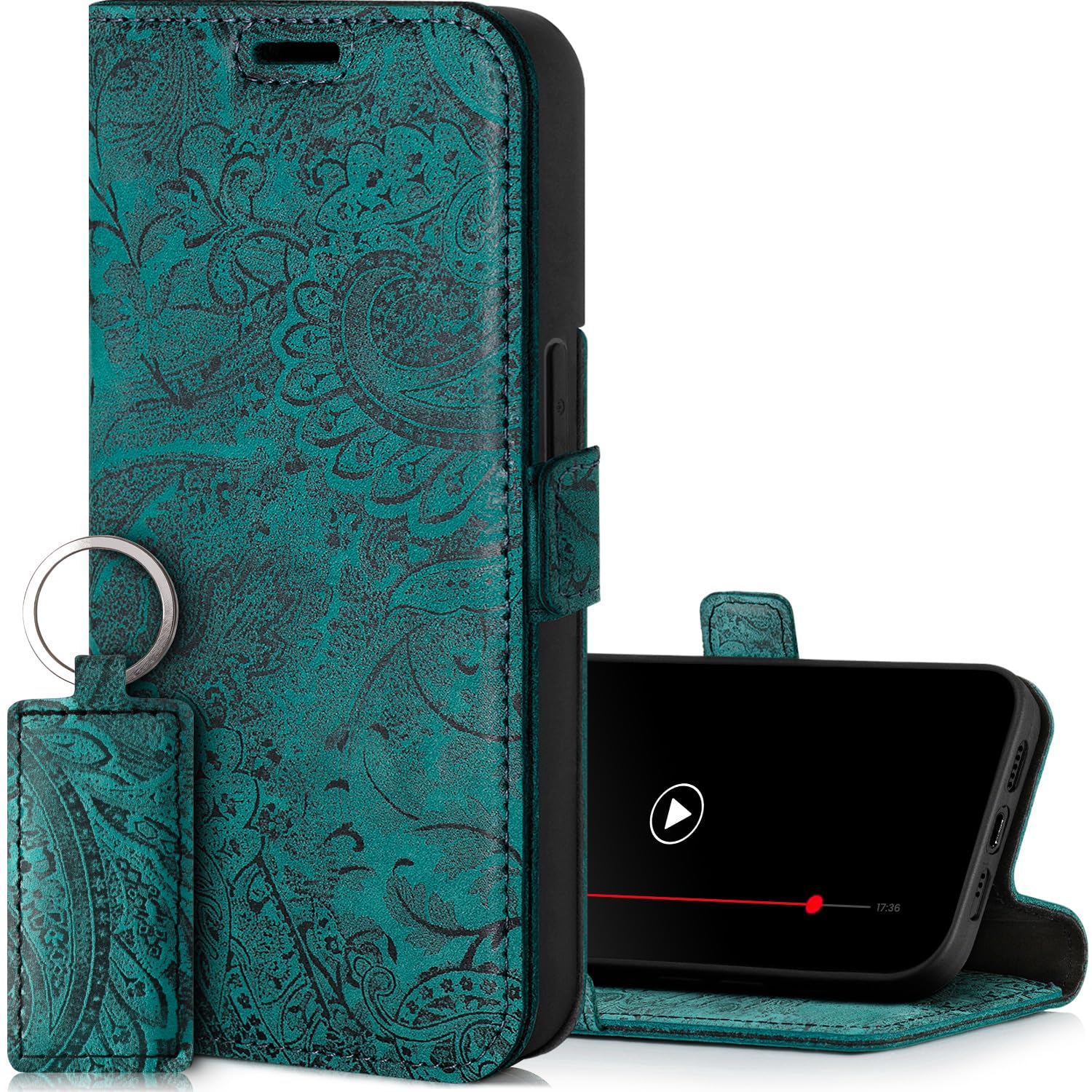 SURAZO Leather Wallet Mobile Phone Case Compatible with Apple iPhone 15 - Flip & Fold Smartphone Case with Stand, RFID Blocker, Magnet Closure, 3 Slots for Bank Cards - Handcrafted European Leather