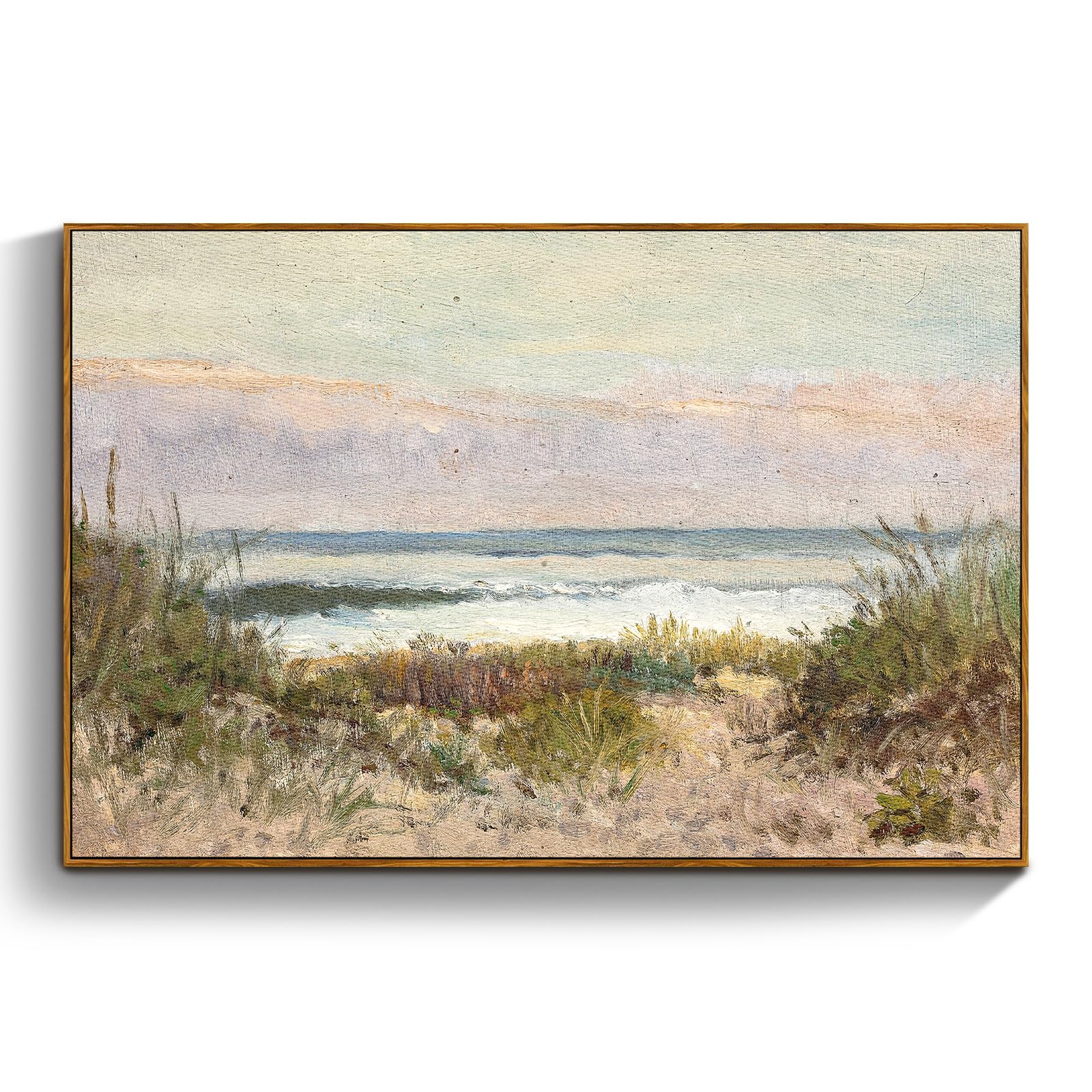 Photo 1 of crmotu Beach Framed Wall Art, Coastal Landscape Canvas Prints, Ocean Wave Vintage Wall Decor, Nature Scenery Rustic Wall Paintings for Living Room Bedroom Bathroom Kitchen Decorations 20x30in