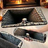 Halloween 3D Rug, Non-Slip Optical Illusion Rugs，1PC S | Spooky Skeleton Mat, Black Gothic Skull Runner, Soft Fabric Carpet for Indoor Halloween Party Bedroom Living Room