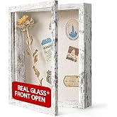 Califortree 8x10 Shadow Box Frame with Linen Back - Real Glass, Push Pins Included, Sturdy Rustic Memory Display Case, Fits 6.8x8.8 Inserts, Distressed White