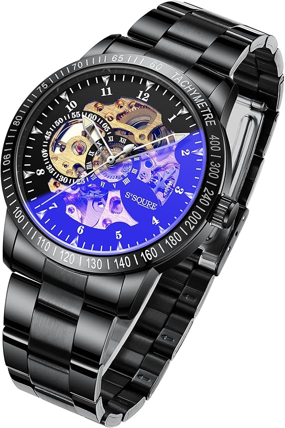 Amazon S2squre 腕時計 メンズ 夜光 防水 スケルトン 防水 ステンレス鋼バンド おしゃれ 自動巻き ブラック メンズ腕時計 腕時計 通販