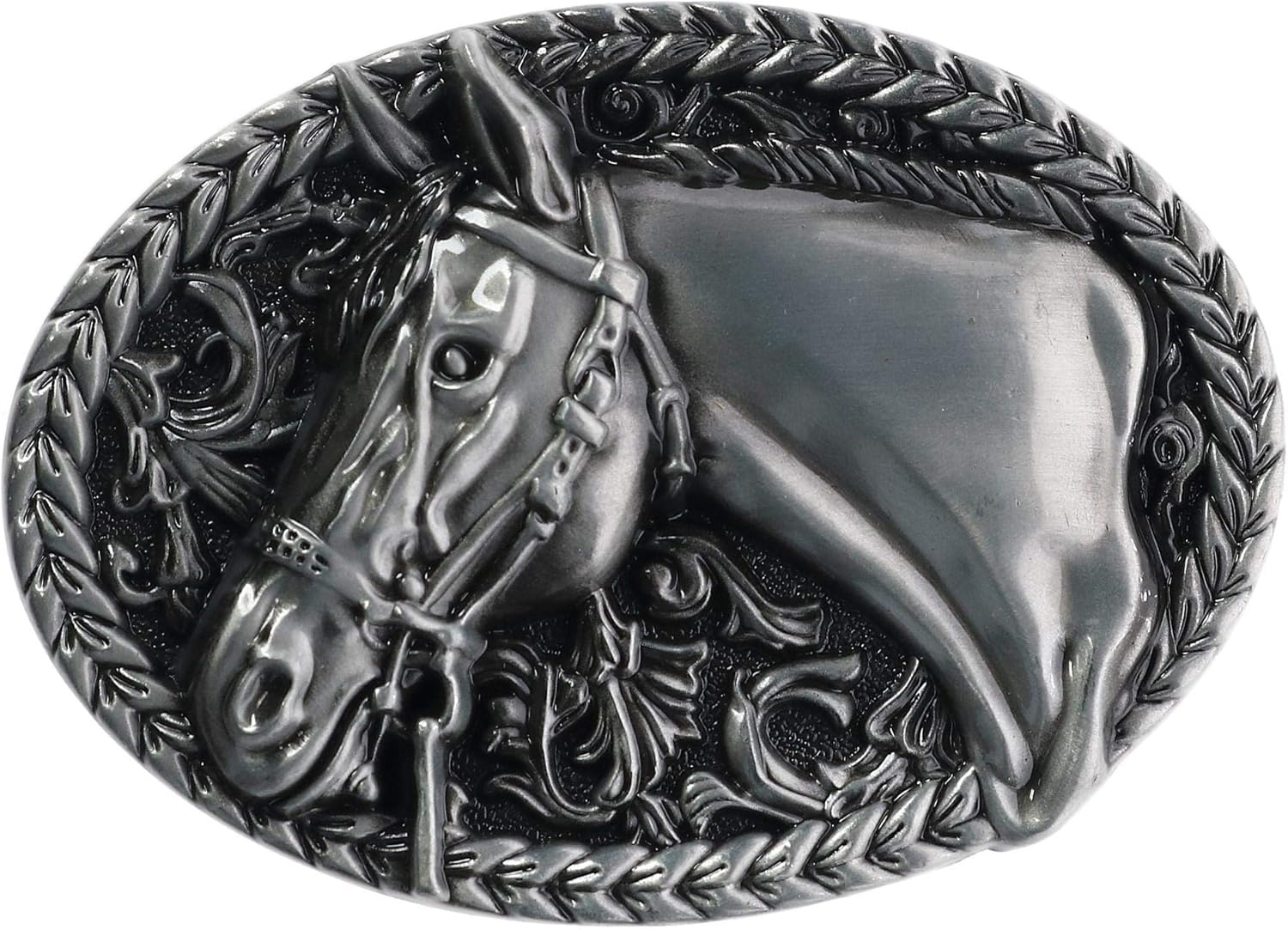 CTM Engraved Horse Belt Buckle, Silver: Clothing
