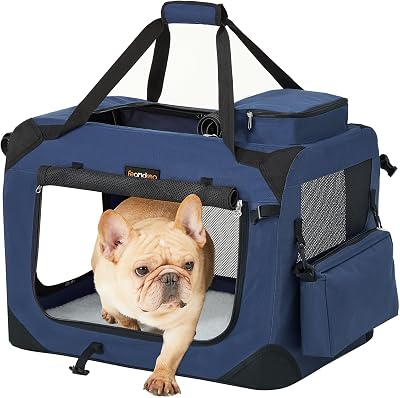Feandrea Foldable Pet Carrier Bag Large Dog Cat Travel Crate Dark Blue 60x42x42