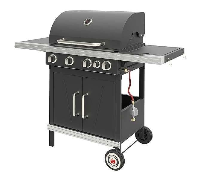 Grillchef Gasgrillwagen 4Br Gasgrill Schwarz 134 x 57 x 117 cm