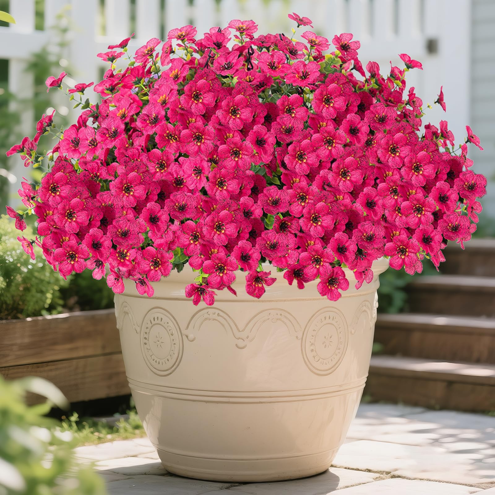Photo 1 of Artificial Flowers for Outdoor Indoor,Silk Flowers No Fade Fake Plastic Flowers Faux Plants for Outdoors Outside Front Porch Hanging Planter Window Box Garden Home Decoration,13 Bundles(Rose)