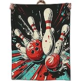 Bowling Blanket for Couch,Bed,Sofa, Soft Cozy Bowling Throw Blanket for All Season Bowling Decor Bowling Gift, Flannel Plush Blanket Lightweight Comfy for Adult Kids 50”×60”