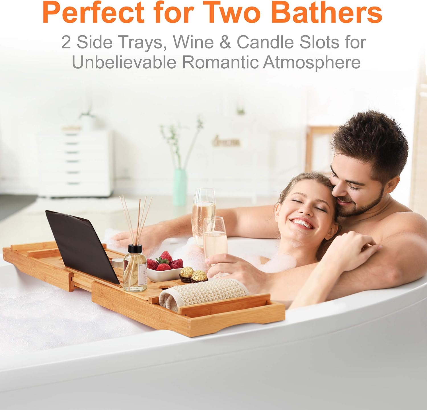 ROYAL CRAFT WOOD Luxury Bathtub Caddy Tray, One or Two Person Bath and Bed Tray, Bonus Free Soap Holder (Natural): Home & Kitchen