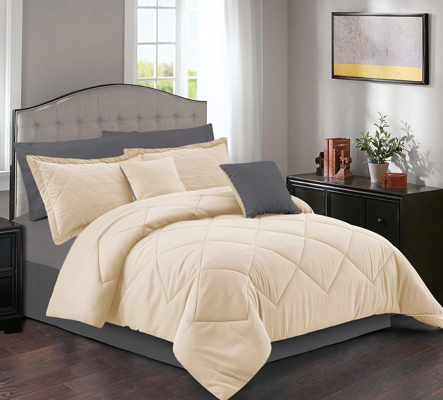 Comforter Set King [8Piece, Beige] Duvet Cover Insert