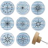 Lasyman Set of 8 Wooden Vintage Nautical Coastal Beach Themed Kitchen Cabinet Furniture Dresser Drawer and Pulls1.8 X 1.8 Inches