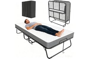 Pataku Folding Bed with Mattress, Twin Foldable Bed, Roll Away Beds for Adults, 75" x 31" Roll Away Portable Beds with 5" Mattress, Folded Frame for Small Apartment, Guest Room