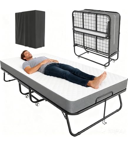 Amazon.com: ADMIHQECS Foldable Wooden Bed Frame with Pull-Out