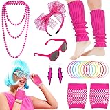 Carreuty 19Pcs 80s Accessories Set Pink Retro Fancy Dress for Women with view 1