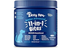 Zesty Paws Senior Dog Multivitamin Treats - Glucosamine for Dogs + Digestive Enzymes & Probiotics - Grain Free Dog Vitamins and Supplements for Skin & Coat + Immune Health Chicken - Advanced - 90ct