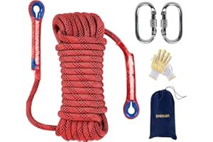 EMEKIAN Indoor Outdoor Climbing Rope, Static Rock Climbing Rope for Escape Rope, Ice Climbing Equipment, Fire Safety Rescue Rope, with Non Slip Gloves