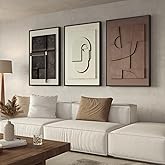Large 3D Textured Framed Abstract Wall Art for Living Room, 3 Piece Modern Paintings Artwork for Walls, Black White Brown Geo