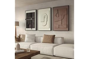 CUSPIN Large 3D Textured Framed Abstract Wall Art for Living Room, 3 Piece Modern Paintings Artwork for Walls, Black White Brown Geometric Sandstone Texture Pictures for Hallway Office Home Decor 24x36 In