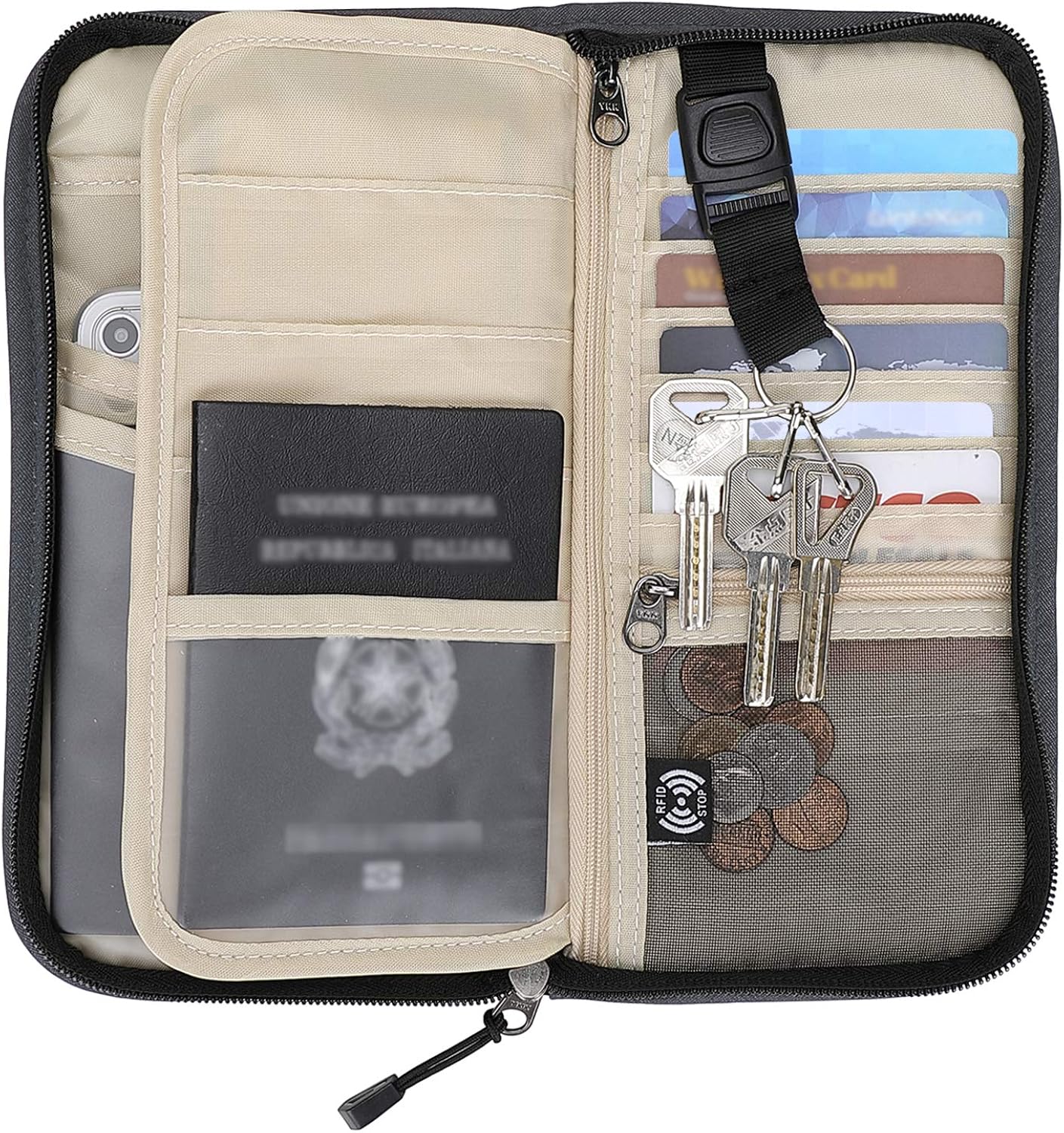  | Zoppen RFID Travel Passport Wallet & Documents Organizer Zipper Case with Removable Wristlet Strap, Royal Blue | Passport Wallets