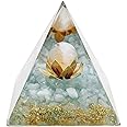VMDEKK Moonstone Crystal Orgone Pyramid Ogan Crystal Energy Tower Nature Lotus White Crystal Reiki Chakra Crushed Stone Flower of Life Crystal Orgonite Healing Chakra Pyramid Gift for Friend