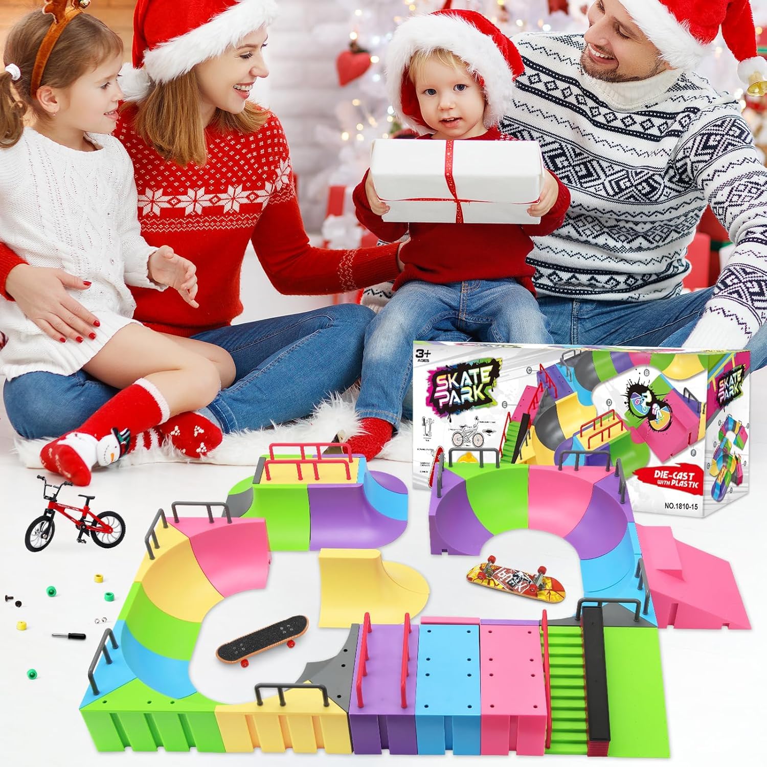 MOMSIV Finger Skateboard Park Set, 57pcs with 6 Skateboards, 31 Ramps, 1 Bicycle - Large Training Gift Toy for Ages 6+
