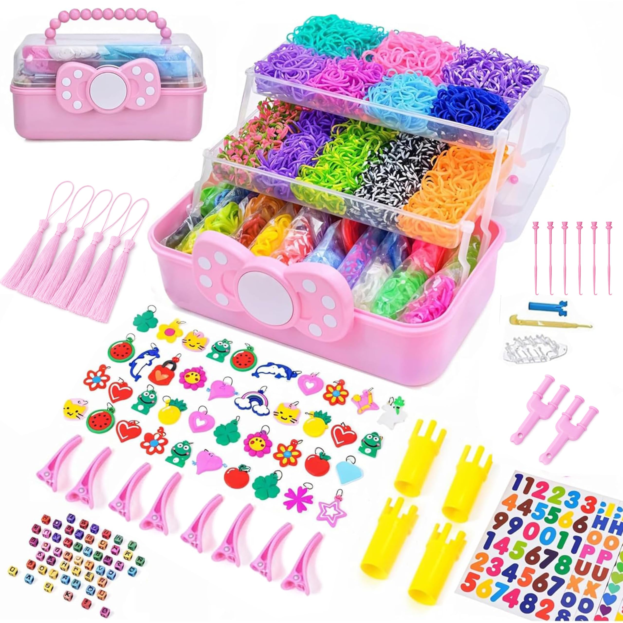 DasKid 17000+ Loom Bands Kit - 40 Vibrant Colors Loom Bands – Rubber Bands Bracelet Making Kit with A,B,C Beads, S Hooks and Tools with Storage Box - DIY Arts & Crafts Easter Gift for Girls & Boys