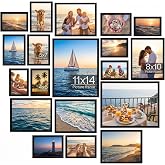 WIFTREY 18 Pack Picture Frames Collage Wall Decor, Black Gallery Photo Frame Set for Mounting or Tabletop Display, Multi Sizes Including 6pcs 4x6, 6pcs 5x7, 4pcs 8x10, 2pcs 11x14