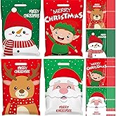 Eaasty 100 Pcs Large Christmas Goody Gift Bag with Handles 11.8 x 15.7 Plastic Merry Christmas Merchandise Favor Bags Xmas Reusable Snacks Treat Wrapping for Holiday Party Decoration Supply (Cute)