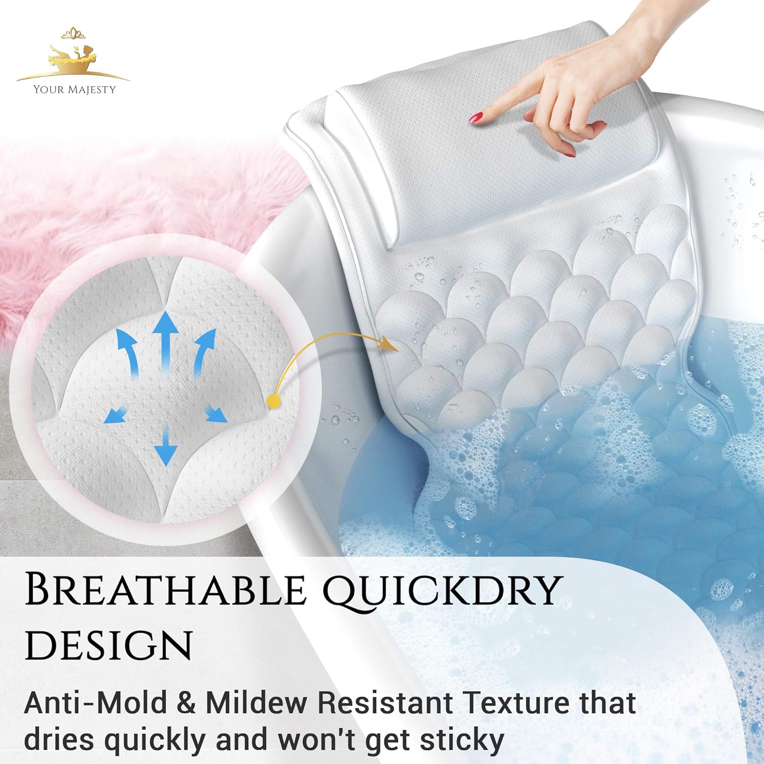 Premium Full Body Bath Pillow For Tub [22 Anti-Slip Suction Cups], Extra Soft Neck and Back Support to Relax and Unwind, QuickDry Fabric, Cooling Effect, Durable, Cushioned | With Machine Washable Bag : Beauty