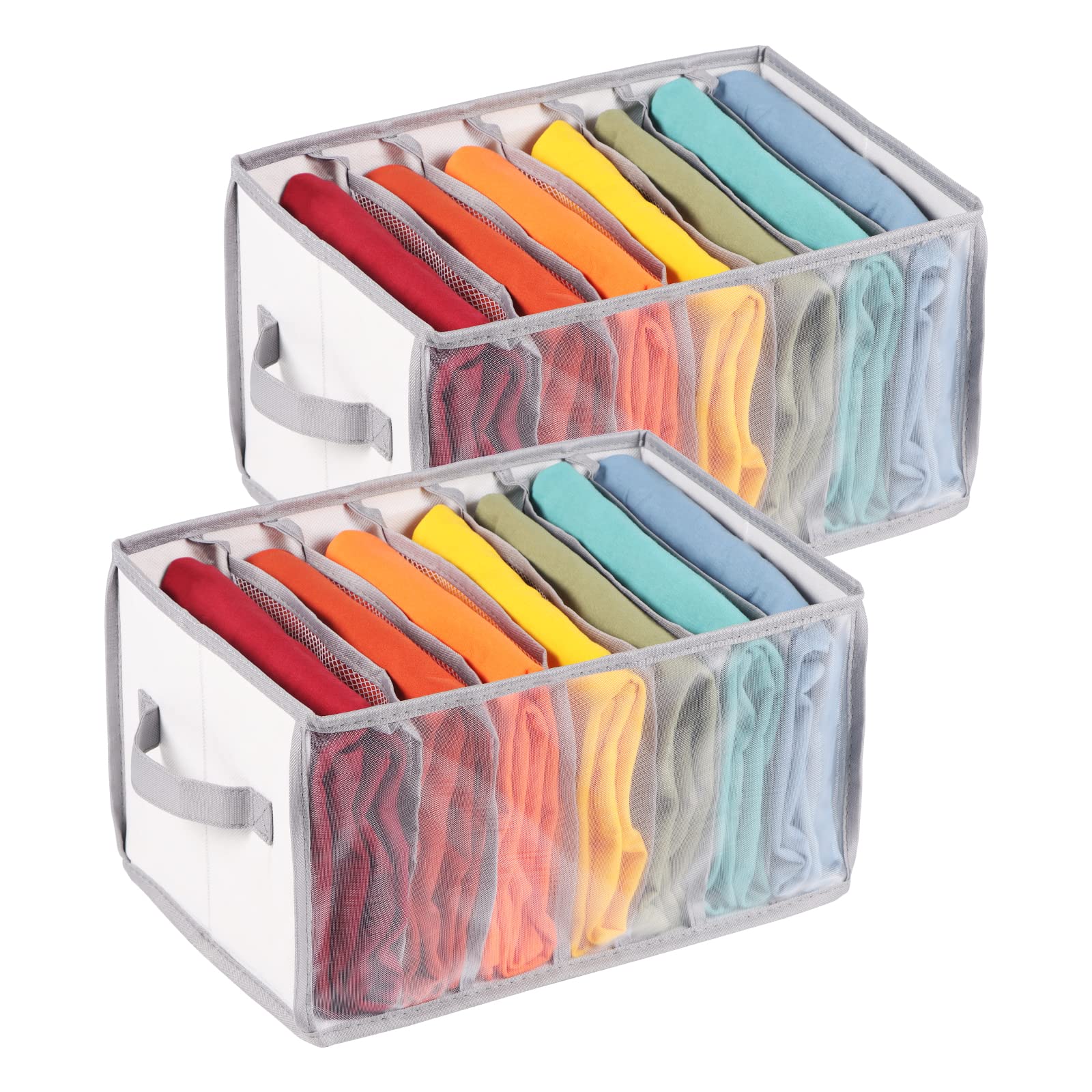 Univivi Large Clothes Drawer Organiser, Portable Mesh Wardrobe Clothes Organiser for Leggings, Swimming Shorts, T-Shirt, Underwear, 7 Grids Upgraded Trouser - Set of 2