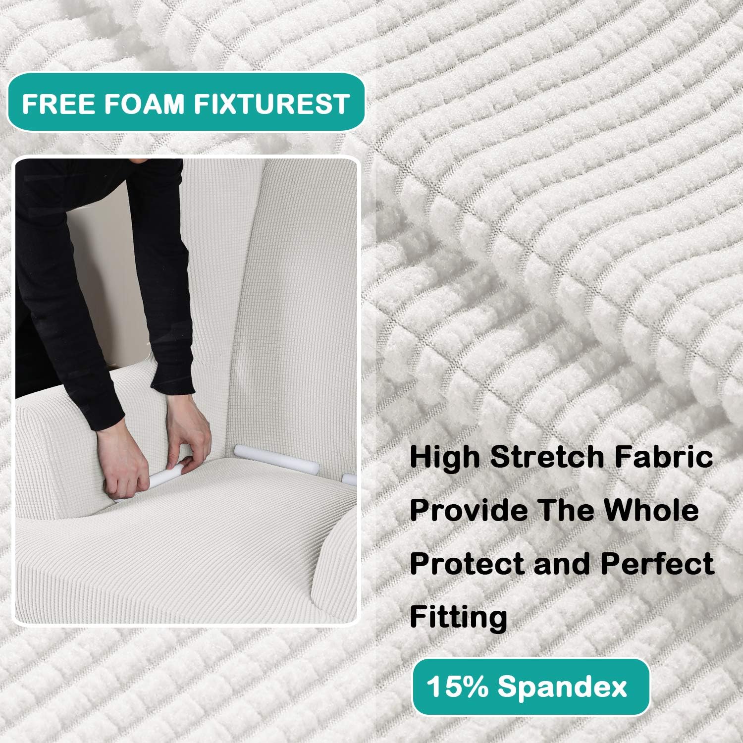 Turquoize Stretch Wingback Chair Slipcover Slipcovers for Wingback Chairs Sofa Slipcover 1-Piece Wing Chair Cover Sofa Cover with Elastic Bottom Jacquard Furniture Protector (Wing Chair, Off White): Home & Kitchen