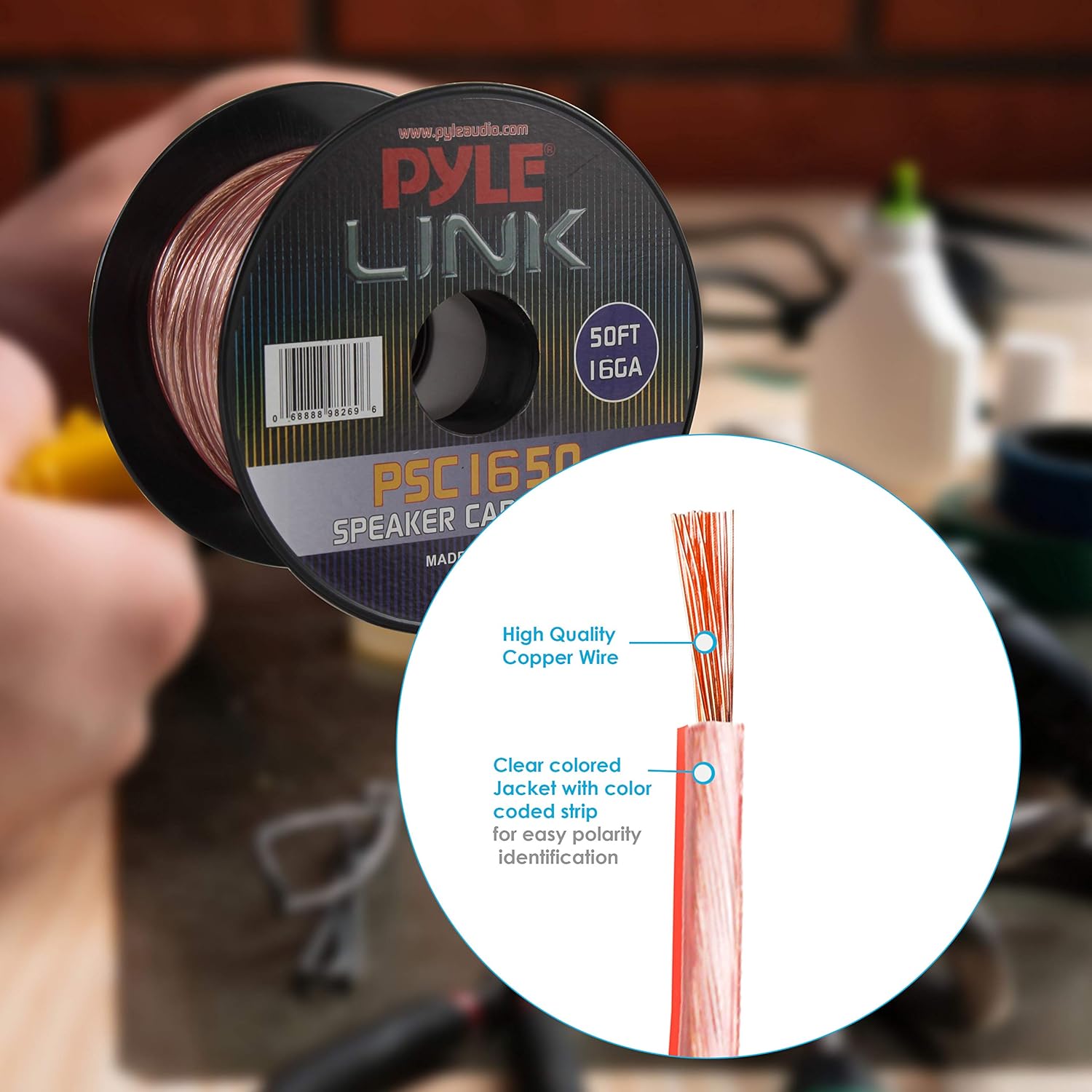 Pyle PSC1650 50ft 16 Gauge Speaker Wire - Copper Cable In Spool for connecting Audio Stereo to Amplifier, Surround Sound System, TV Home Theater and Car Stereo, 50 Feet: Home Audio & Theater