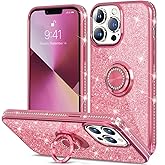 Thomo Compatible with iPhone 13 Pro Case,[Bling Kickstand] Cute Glitter Slim Bumper Diamond Cover Ring Holder Full-Body Protective Phone Case for iPhone 13 Pro Women Girls-Pink/Rose Gold