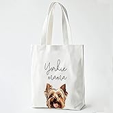 ZYQFN Yorkie Mama Canvas Tote Bag for Women – Cute Dog Lover Dog Mom Gift, Birthday, Christmas – Reusable Bag for Work, College & Travel. (003)