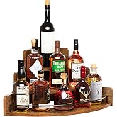 KLM Liquor Bottle Display Corner Shelf, Brown | Coffee Syrup Rack Organizer, 3 Step Countertop, Mini Bar, Home Retro Bar Shelf Stand for Liquor Whiskey