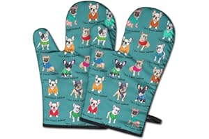 LUSSUES NEE French Bulldog Oven Mitts for French Bulldog Lover,Heat Resistant Kitchen Gloves for Cooking Cooking, Grilling,Baking