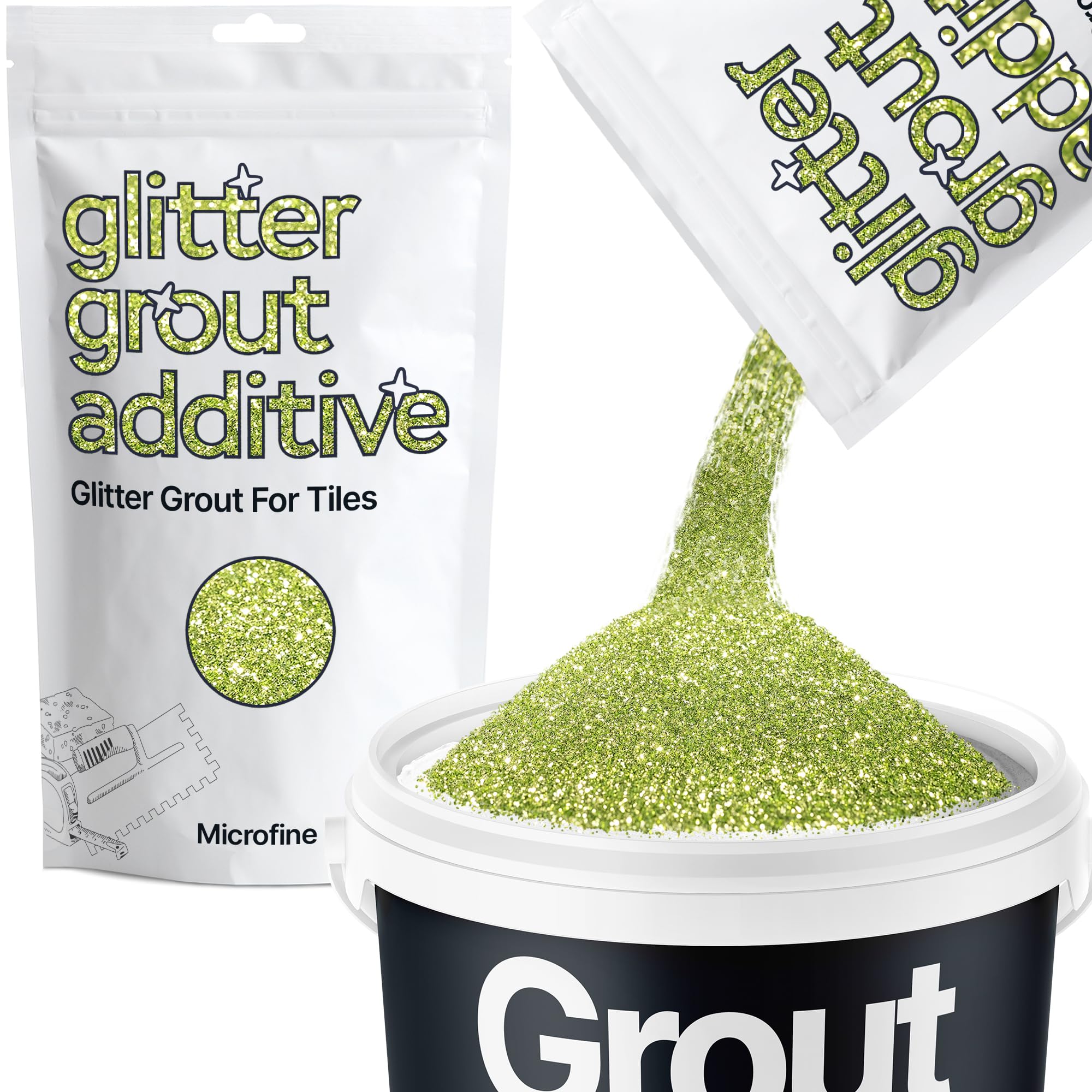 Hemway Olive Green Glitter Grout Additive Microfine 100g Metallic Flakes for Adding Sparkle to Kitchen & Bathroom Tiles | Enhance Your Indoor Grouting Projects with a Durable Sparkly Effect