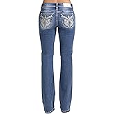 Miss Me Women's Rhinestone Wings Embellished Faux Flap Pockets Mid-Rise Bootcut Jeans
