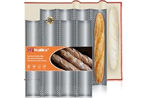 WALFOS 2PCS French Baguette Bread Pan ，with Professional Proofing Cloth, 15"X 13" Non-stick french bread pan, 4 Wave Loaves Loaf baguette pan for baking Toast Perforated Bakers Molding