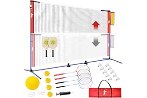 KIKILIVE Pickleball Badminton Net Set for Backyards, All-in-One Portable Volleyball Combo Set with Adjustable Net, Volleyball Pickleball Paddles & Badminton Rackets for Indoor Outdoor