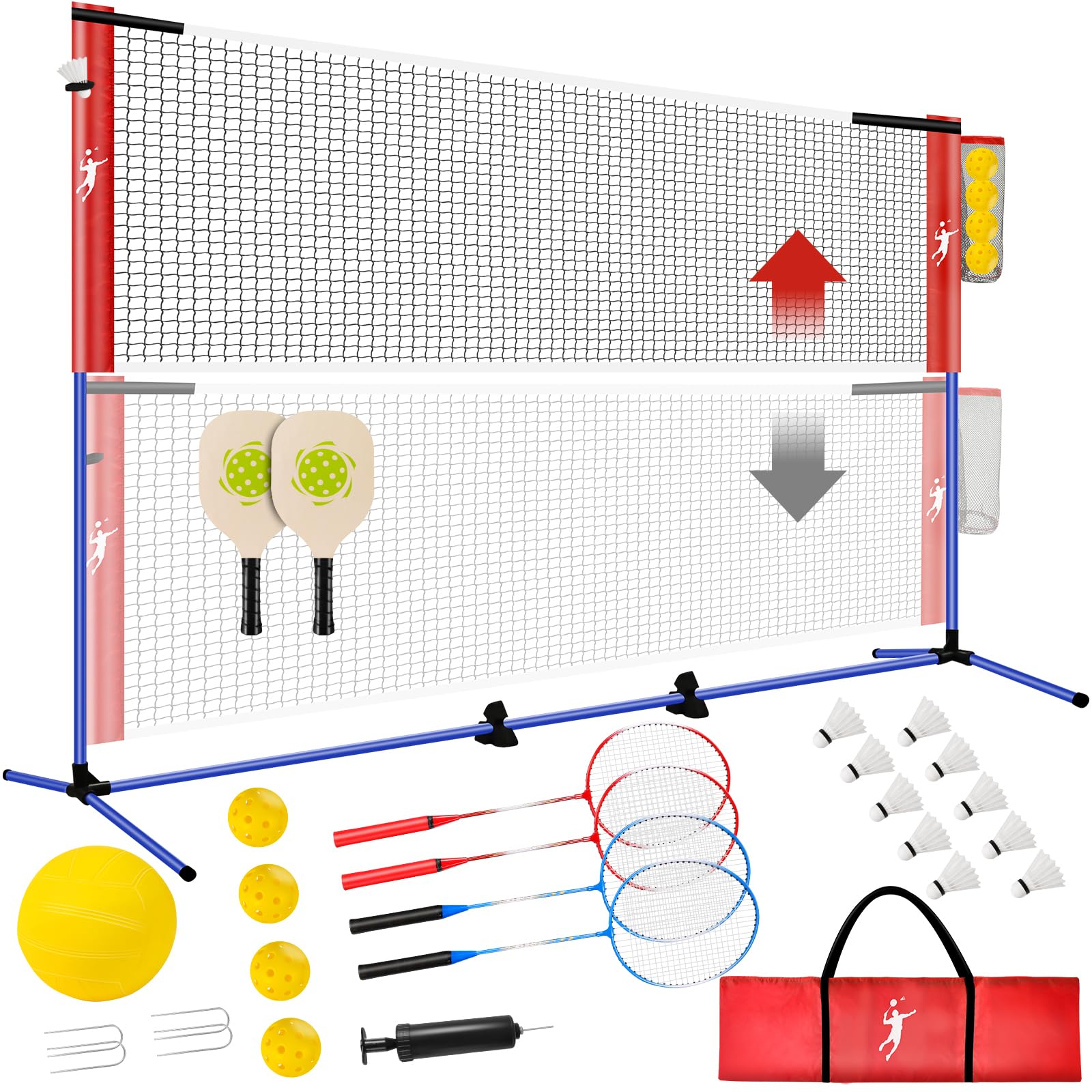 Photo 1 of KIKILIVE Pickleball Badminton Net Set for Backyards, All-in-One Portable Volleyball Combo Set with Adjustable Net, Volleyball Pickleball Paddles & Badminton Rackets for Indoor Outdoor