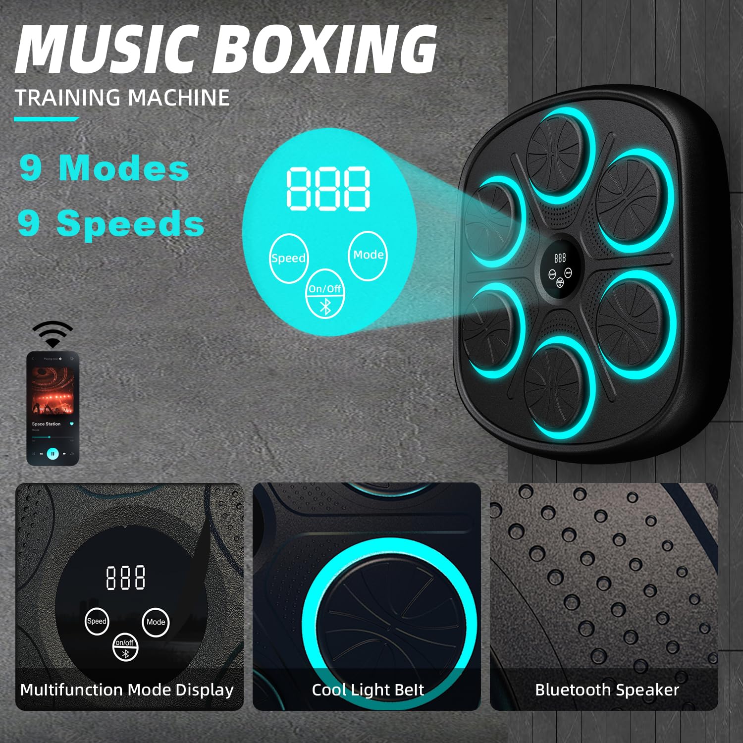 ColorAns 2024 Smart Music Boxing Machine with Boxing Gloves, Bluetooth Training Machine with LED Electronic Wall Mounted, Electronic Focus Agility Training Digital Boxing for Kids and Adults