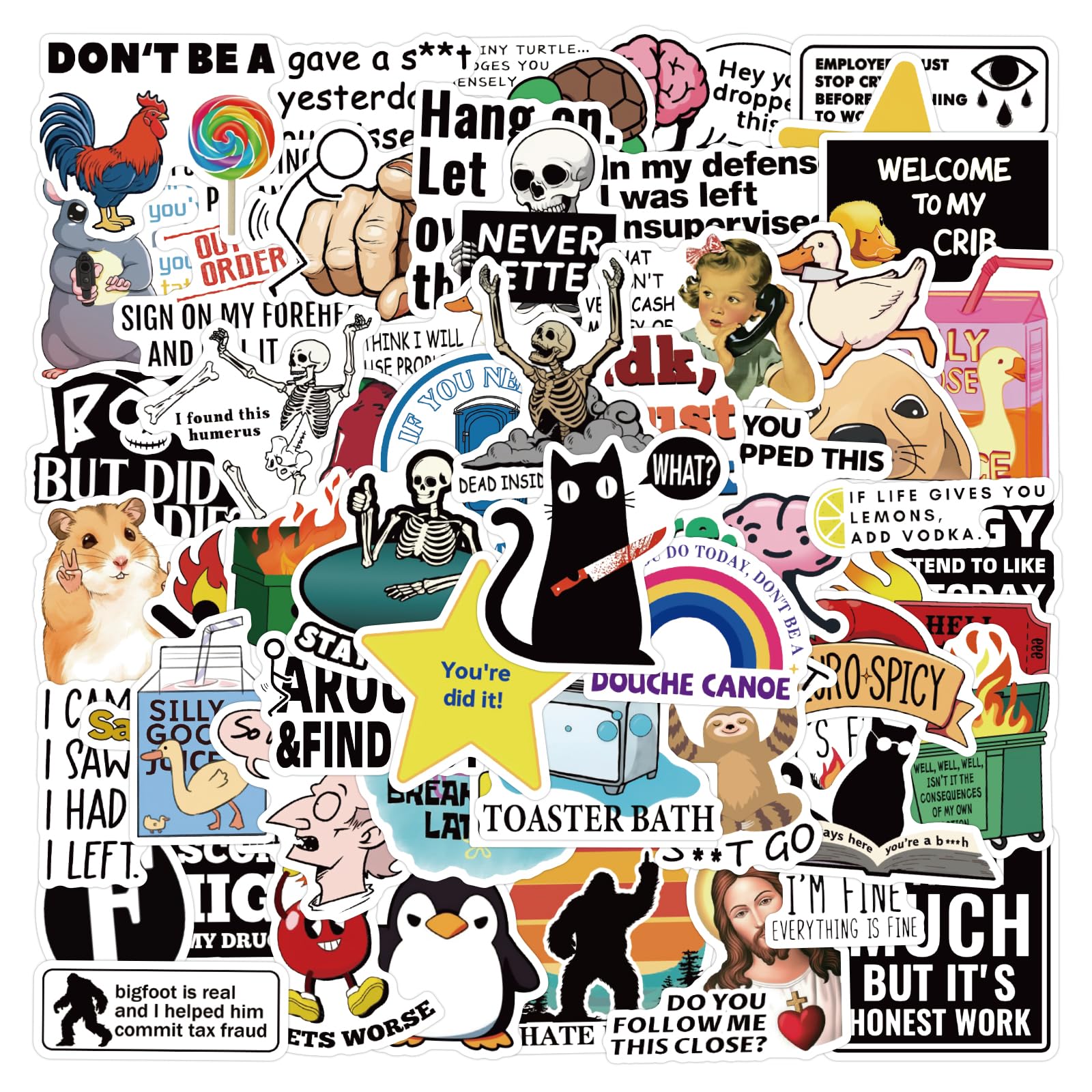 FMOST 100pcs Prank Meme Hilarious Sticker Funny Meme Stickers for Adults, Pack for Laptop, Hard Hat, Work, Water Bottles, Computers, Vinyl Waterproof Decals